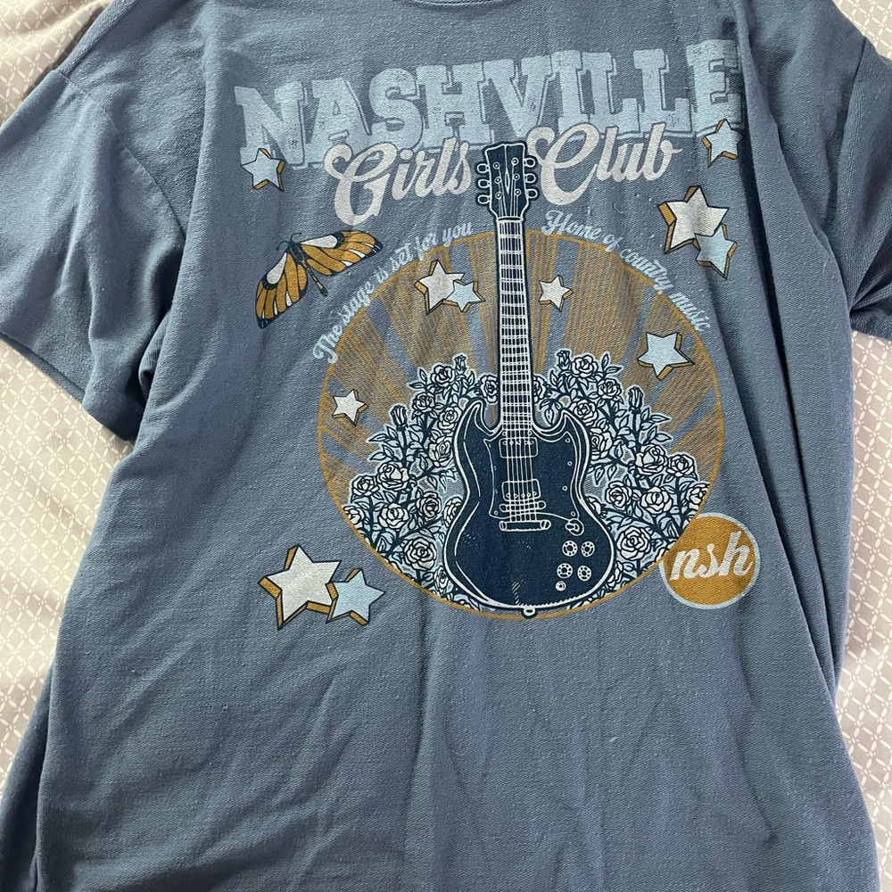 Persaya Blue Short Sleeve Tees with Music Graphics